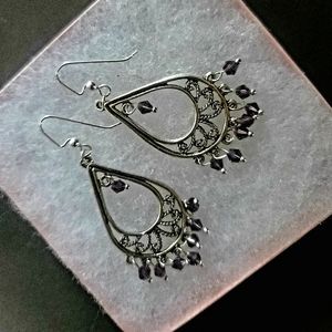 LARGE SILVER ETCHED SWAROVSKI BEAD DROPDANGLE  EARRINGS CASUALDRESS TO IMPRESS